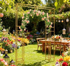 Wedding Arch Backdrop Stand Gold 5.91 x 7.87FT Wedding Arches Square Metal Balloon Arch Stand Garden Arbor Frame Arch Drapery Sheer Fabric Backdrop Curtain for Photo Booth Background Decoration - Image 3