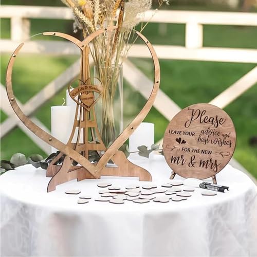 Toutrop Wedding Guest Book Alternative Wedding Decor Drop Heart Guestbook Wooden Heart Shape Guest Drop Box Table Decoration - Image 2