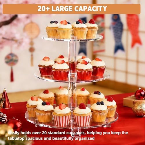 3 Tier Cupcake Stand, 4mm Thick Heavy Duty Acrylic Dessert Table Display Trays, 10" 8" 6" Round Cupcake Holder Decorative Bakery Tower for Wedding, Party, Baby Shower, Event - Image 4