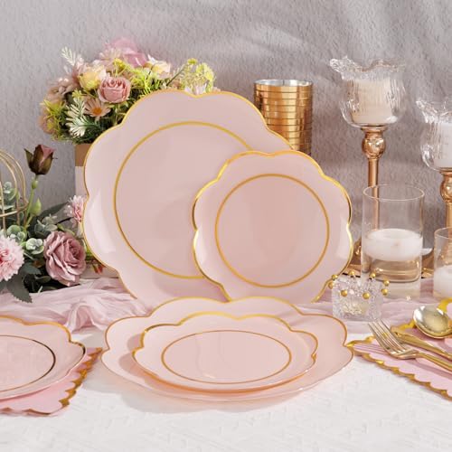 350Pcs Pink Gold Rim Disposable Plastic Dinnerware Party Set - Image 6