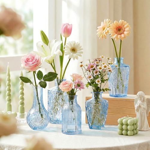 Glass Bud Vases in Bulk Small Mini Blue Vase for Flowers 17pc - Image 3