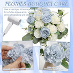 24 Bundles Dusty Blue White Artificial Peonies Silk Flowers Bulk - Image 3