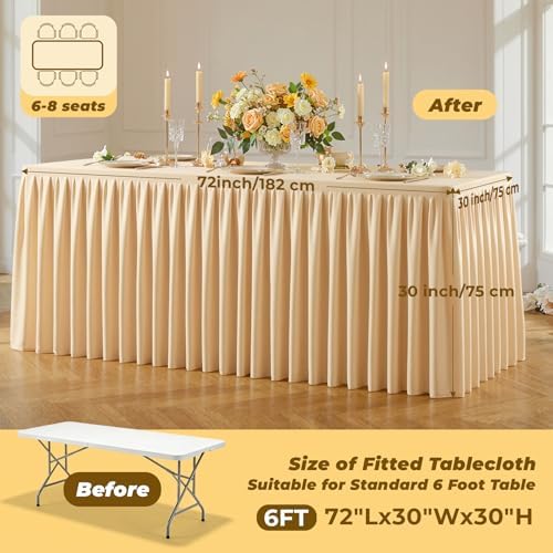 Dark Champagne Polyester Table Cloths for Rectangle 6 Foot Tables, 2 Pack Wrinkle Free Tablecloths Stretchy Banquet Ruffle Fitted Table Cover Desk Skirt for Parties Wedding Birthday Baby Shower - Image 5