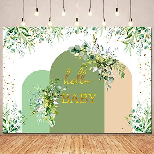 Greenery Boho Arch Baby Shower Backdrop Banner Decoration,Sage Green Oh Baby Banner Sign Backdrops Eucalyptus Leaf Photography Background for Neutral Woodland Baby Shower Party Decor Photo Prop 10x7ft by Ayayiya
