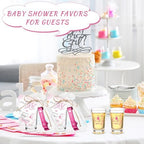 50 Sets Baby Shower Favors Shot Glasses Keychain Gifts, Bear, Pink - Image 6