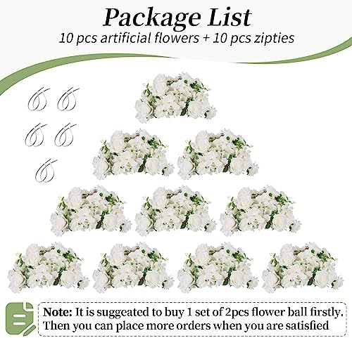 BLOSMON Artificial Flower Balls Wedding Centerpieces 10 Pcs 14.2" Large White Fake Flowers Rose Hydrangea Ball Arrangement Center Pieces for Table Silk Floral Bouquet for Wedding Party Home Decor - Image 6