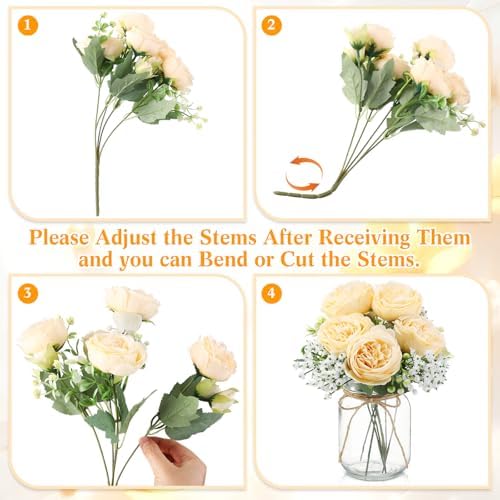 Zeyune 6 Sets Mason Jar Flowers Centerpiece Table Decorations,Champagne - Image 2