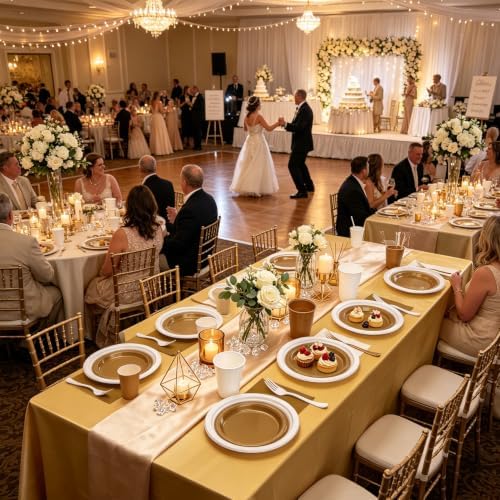 White and Gold Plastic Plates Napkins Party Supplies for Birthday,Wedding - Image 2