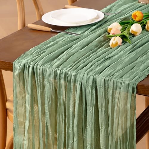 Sage Green Cheesecloth Table Runner Boho Wrinkled Gauze Table Runners by Jimtx