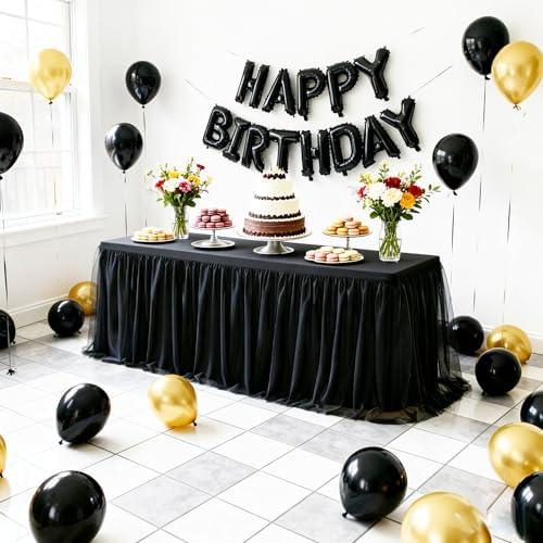 2-Pack Black 2-in-1 Tulle Tablecloth for 8-Foot Rectangular Table - Image 4