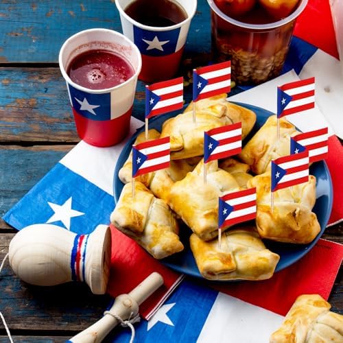 Meanplan 2000 Pcs Puerto Rico Toothpick Flags, Puerto Rican Flag Toothpicks, Cupcake Toppers, Mini Stick Decorations Food Picks for Country Party Birthday Cocktail Ice Cream Cake - Image 3