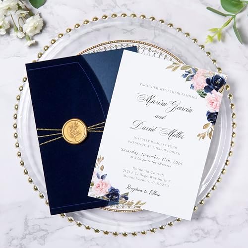 ponatia Navy Blue Velvet 5x7 Wedding Invitation Envelopes Sleeves - Image 4