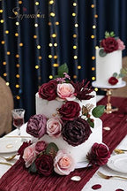 Serwalin Burgundy Purple Artificial Flowers, Silk Rose Flowers for Wedding - Image 6