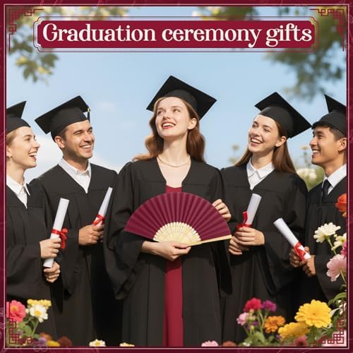 Roowest 50 Pack Paper Folding Fans Bamboo Wedding Favors, Burgundy Wine - Image 6