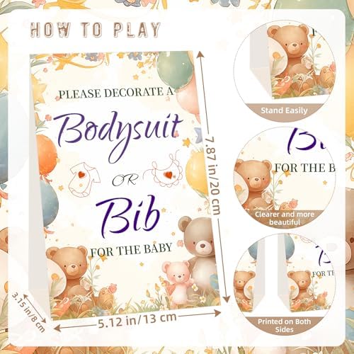 Bibs Bodysuits Baby Shower Game Sign Set Newborn Onesies Feeder Gift Fabric Marker Stencils Kit - Image 3