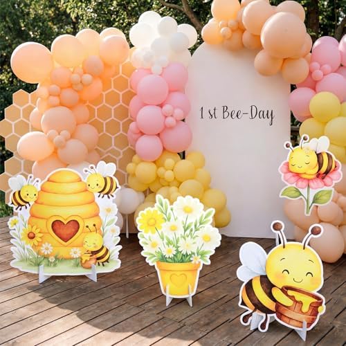 Honoson 4 Pcs 22.8" x 23.6" Large Bee Baby Shower Decorations Cardboard Cutouts, a Little Honey is on The Way Bee Theme Backdrop Daisy Sunflower Yard Signs for Birthday Party Supplies Photo Prop - Image 5