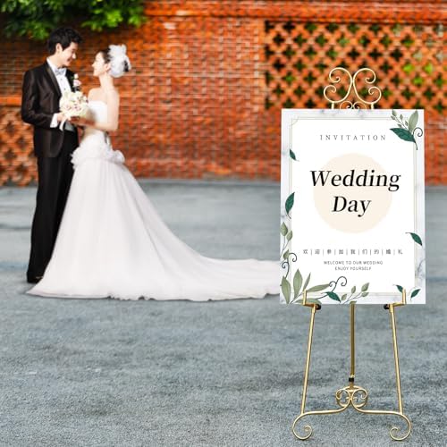 Metal Large Free Standing Adjustable Display Stand Scroll Easel with Chain Support, Gold Easel Stand for Sign, Heavy Duty Easel for Mirror, Wedding, Picture Frame (No Installation Required) - Image 7