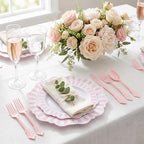 COLOSUS 150PCS White Pink Plastic Plates, Party Plates and Cutlery Set. - Image 3