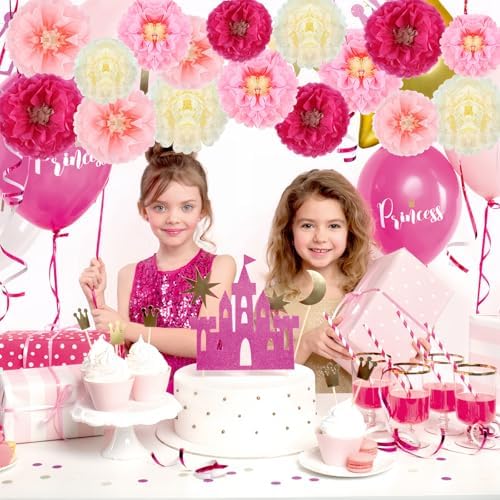 Pack of 12 Paper Flowers Pompoms Decoration, Paper Flowers Pink Decoration, Room Decoration Aesthetic for Tissue Paper Garden Party Decoration, Birthday Decoration Pastel Girls, Wedding, Baby Shower - Image 6
