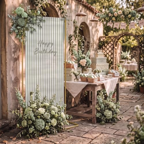 Striped Happy Birthday Sign Stand with Linen Ribbon, Green - Image 5