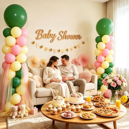 2-Sets Sage Green Pink Yellow Balloon Column Kit, 102Pcs Party Balloons - Image 4