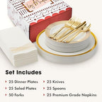 By Madee HEAVYWEIGHT White Plastic Plates with Gold Trim 175 PCS - Image 7