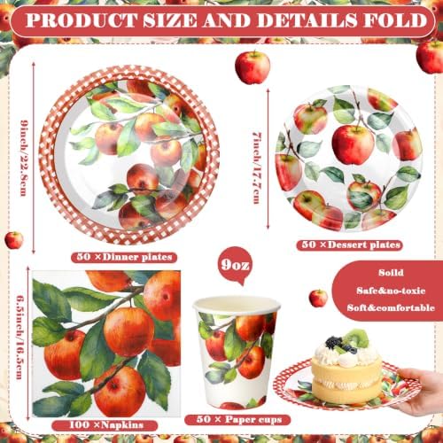 Domensi 250 Pcs Fall Apple Party Paper Plates and Napkins Forks - Image 2