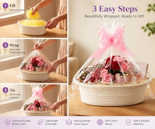 Gift Basket Kit Set of 5, Woven Rope Baskets for DIY Gifts - Image 5