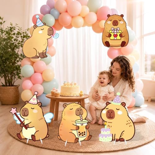 5 Pcs Capybara Baby Shower Party Decorations, Baby Capybara Corrugated Plastic Cutout Standups for 1st 2nd 3rd Birthday, Gender Reveal, Cute Animal Photo Booth Props, Indoor Outdoor Display - Image 6