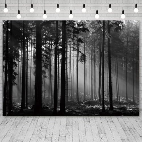 12x8ft Black and White Forest Backdrop Sunlight Beams Misty Trees Vertical Trunks Photography Background Natural Landscape Wedding Decoration Birthday Banner Portrait Photo Booth Prop - Image 3