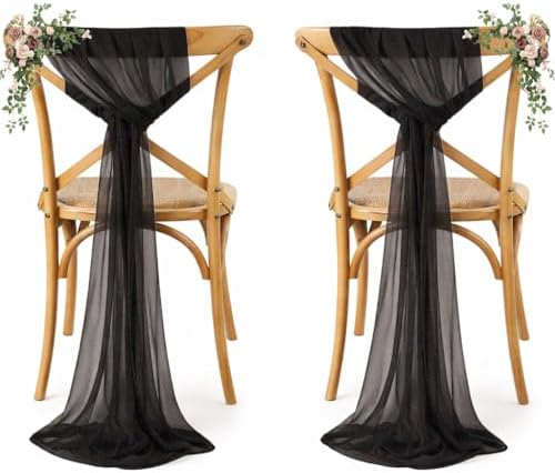 MDS Pack of 200 Chiffon Chair Sashes for Wedding & Event Décor - Black by MDS