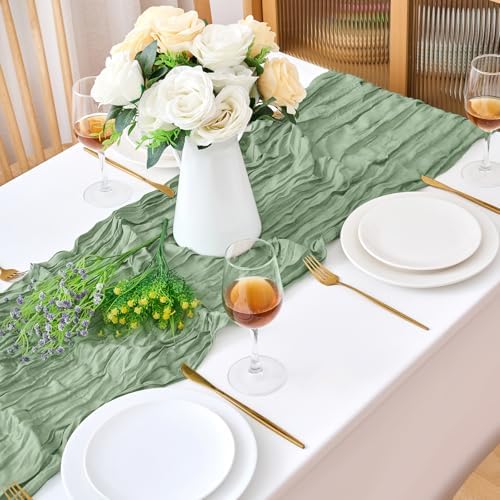 18 Pack Sage Green Cheesecloth Table Runner 21.5x120 Inch, Semi Sheer Boho Gauze Cheese Cloth Fabric Table Runners 10 FT Long for Wedding Party Baby Shower Birthday Home Decor - Image 2