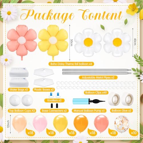Kasyat 2 Sets Groovy Balloon Column Stand Kit Boho Daisy Macaron Pink Yellow Orange Pastel Retro Flower Balloons Arch Garland Kit for Baby Shower Birthday Wedding Hippie Flower Party Decoration - Image 2