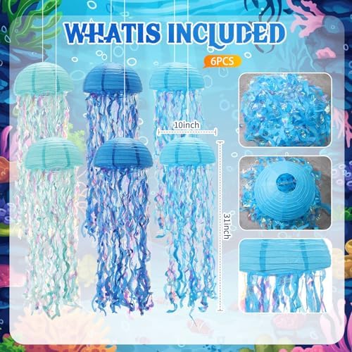 Chunful 12 Pcs Under the Sea Blue Jellyfish Lanterns Garlands Streamers - Image 2