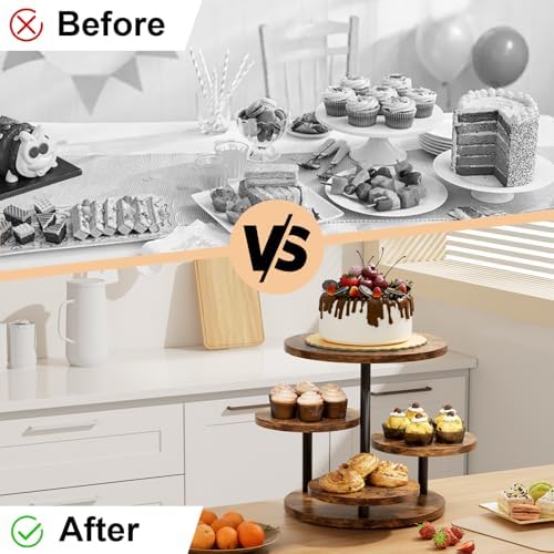 Cupcake Stand 4 Tier for 50 Cupcakes Wooden Cake Stand 360°Rotatable Dessert Stands Round Cookie Tiered Tray Stand for Party Birthday Wedding Baby shower Afternoon Tea Dessert Table, Brown - Image 5