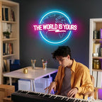 The World Is Yours Neon Sign Carved Planet The World Is Yours LED Neon Light Lamp for Wall Decor Light Up Signs for Office Wedding Man Cave Game Room Bedroom Birthday Gift 41CM*31CM - Image 3