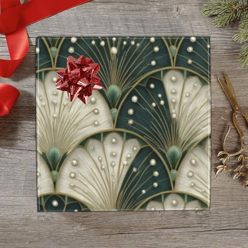 pnyoin Merry Christmas Wrapping Paper Roll,Art Deco Fan Green Gift Wrap Perfect for Xmas,Birthday,Weddings, Brides, Holidays, Baby Showers，58 x 23 inches,3 Roll - Image 4