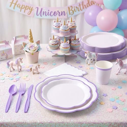 350 Pcs Lavender Rim Paper Plates and Napkins Party Supplies - Image 5