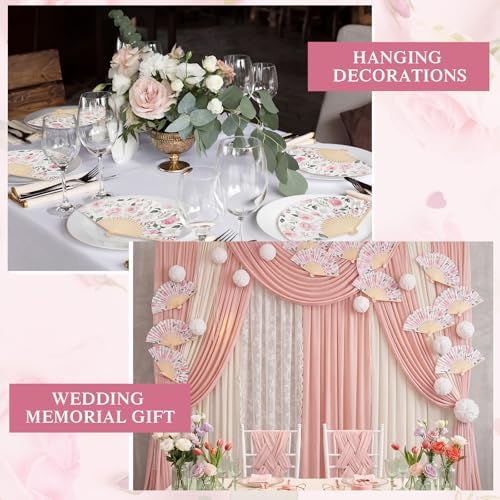 25 Pcs Pink Floral Folding Hand Fan Bulk with Organza Bags - Image 6