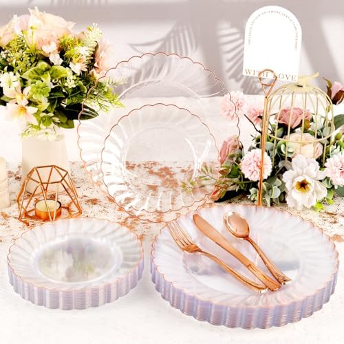 YOUBET 60PCS Rose Gold Plastic Plates for Party Wedding Baby Shower - Image 5
