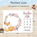 Personalized Baby Monthly Milestone Blanket Boy or Girl - Fox Months Blanket with Wood Frame and Newborn Wooden Sign - Growth Chart Milestone Blanket 1-12 Month Milestones - Image 3