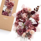 Ling's moment Artificial Pink Flowers Combo, Cinnamon Rose & Cream, Deluxe by LingsMoment
