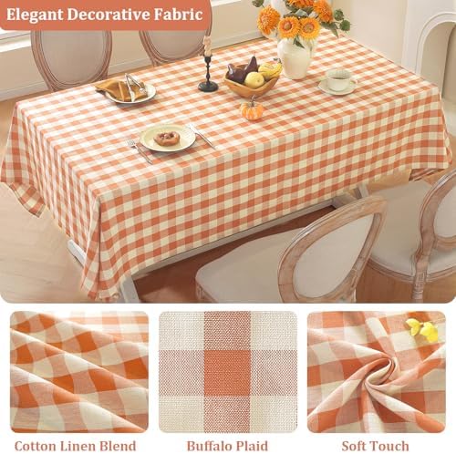 Laolitou Fall Thanksgiving Buffalo Plaid Tablecloth Checkered Gingham Table Cloth Rectangle Tables Cotton Linen Rustic Farmhouse Orange Tablecloths Washable Wrinkle Free for Party, 60"x90" 6-8 Seats - Image 3