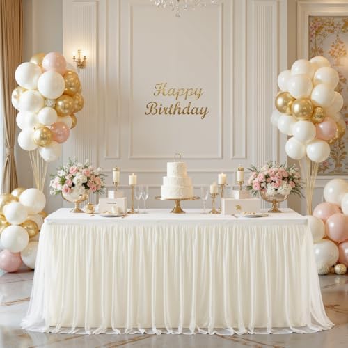 HB HBB MAGIC Ivory Table Cloth Spandex Table Covers 6ft Fitted Tulle Tablecloth Rectangular Desk Skirt Stretch Cream Table Cloths Covers Party Banquet Birthday Baby Shower Wedding Table Cloth, 4 Pack - Image 6