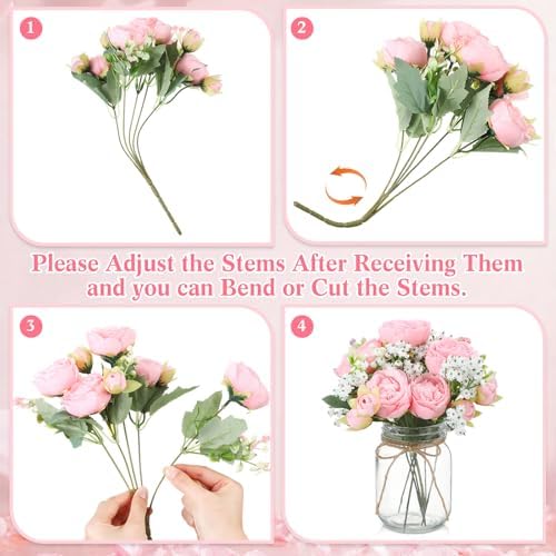 Zeyune 6 Sets Mason Jar Flowers Centerpiece Table Decorations,Light Pink - Image 2