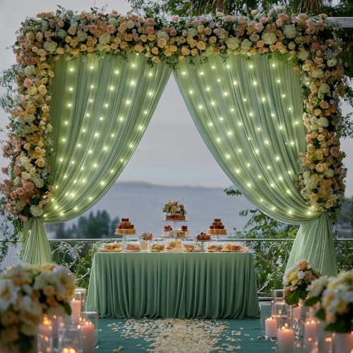 10x10ft Sage Green Backdrop Curtains with Lights Photo Drapes Wrinkle Free Fabric Backdrop Curtain for Wedding Birthday Party Baby Shower Bridal Shower Home Party Background Decorations - Image 3