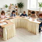 14ft Length Light Champagne Satin Table Skirt Rectangle Tables-Wrinkle Resistant Ruffle Table Skirting Glitter Teacher Desk Cover Skirt for Classroom Dorm Weddings Birthday Party Table Decorations - Image 2
