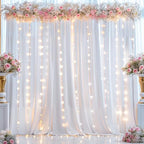 Shillance 30x10ft White Backdrop Curtains with Lights Photo Drapes Wrinkle Free Fabric Backdrop Curtain for Wedding Birthday Party Baby Shower Bridal Shower Home Party Background Decorations by Shillance
