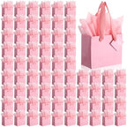 Qilery 50 Pcs Wedding Paper Gift Bags Bulk with Tissue Paper Small Gift Bags with Handle and Tags for Birthday Wedding 4th of July Party Business(Pink,4.7 x 2.4 x 3.9'') by Qilery