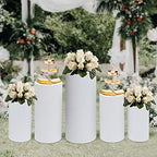 LOYALHEARTDY Round Cylinder Pedestal Stands 5PCS White Metal Pedestal Decor Backdrop Dessert Table Pillars for Party Birthday Wedding Props Baby Shower Party Event Decoration - Image 6
